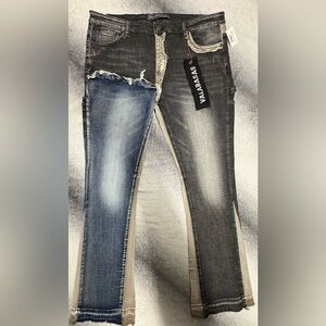 (B1) NWT Valabasas Chicago Blue Black Gray Stacked Flare‎ Street Denim Jeans 42